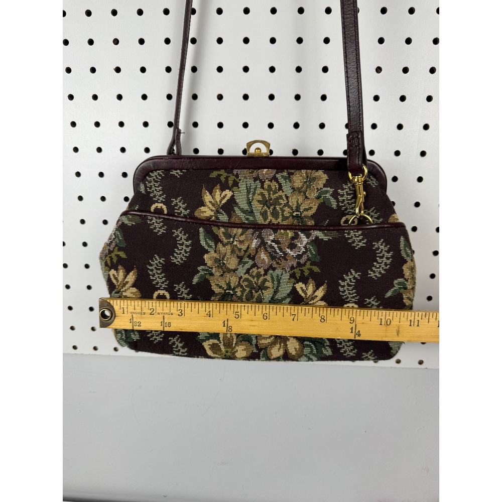 Vtg Etienne Aigner Floral Tapestry Kiss Lock Crossbody Purse - Picture 7 of 9